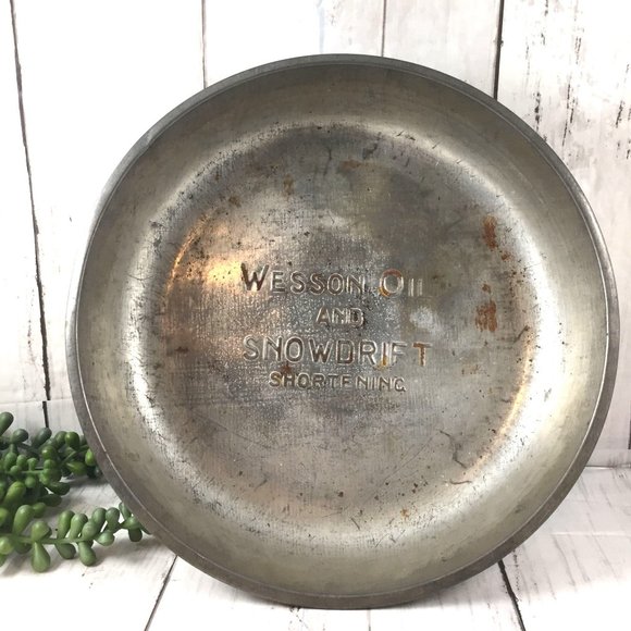 Advertising Cake Pan Wesson Oil Snowdrift Flour Metal Pie Brownie Metal 1930s - Picture 5 of 6